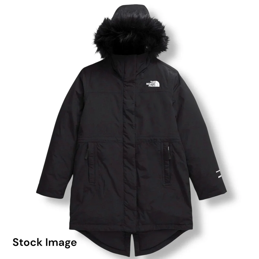The North Face Girls Small 7/8 Arctic Parka Black Faux Fur Hood Winter Coat NWT - Picture 2 of 13